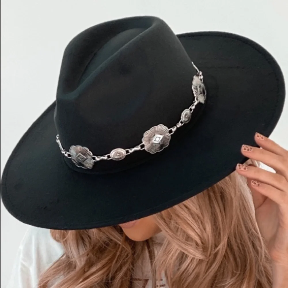 NWT Concho Silver Western Belted Felt Hat Black